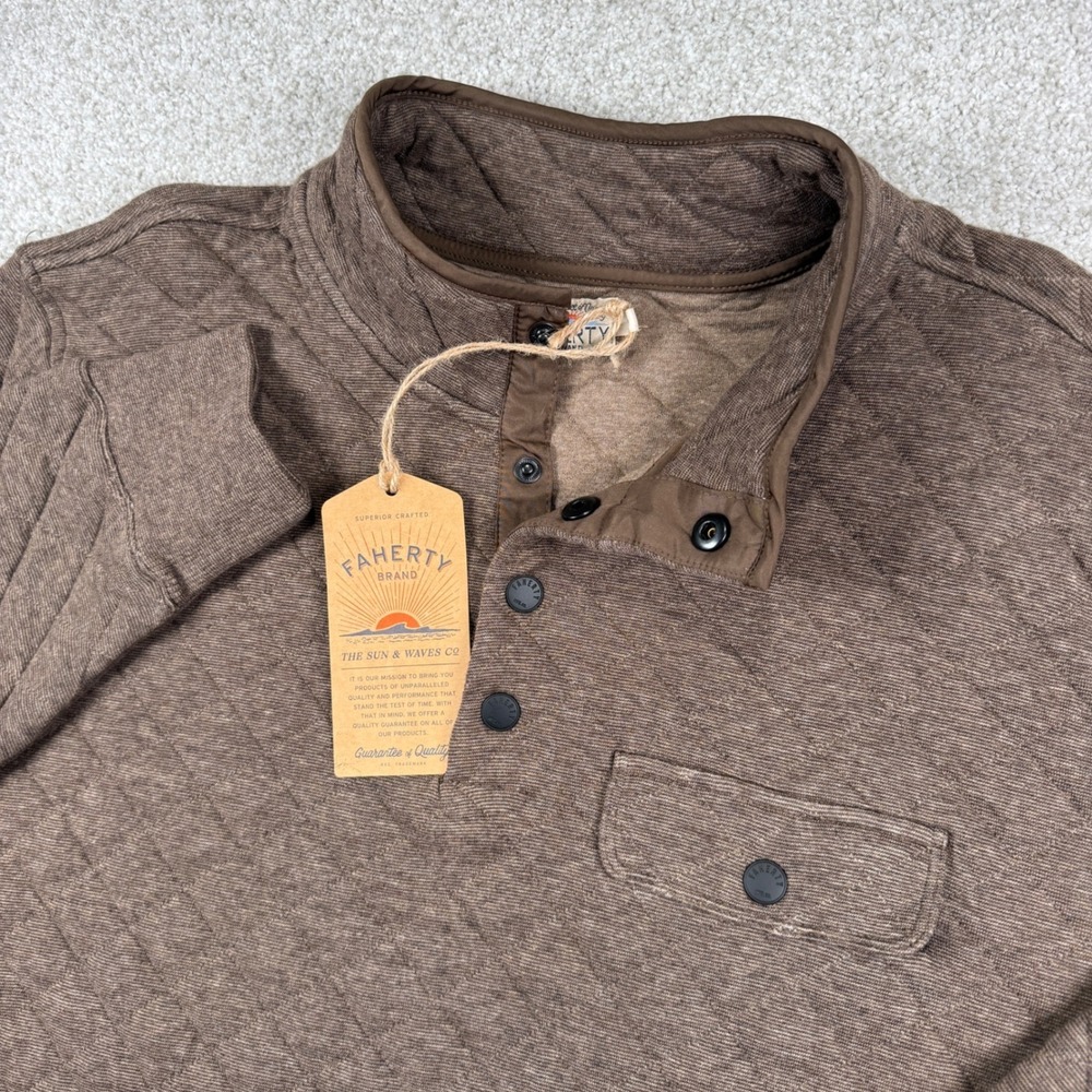 NEW Faherty Epic Quilted Fleece Pullover Mens L Brown Mountain Branch Heather
